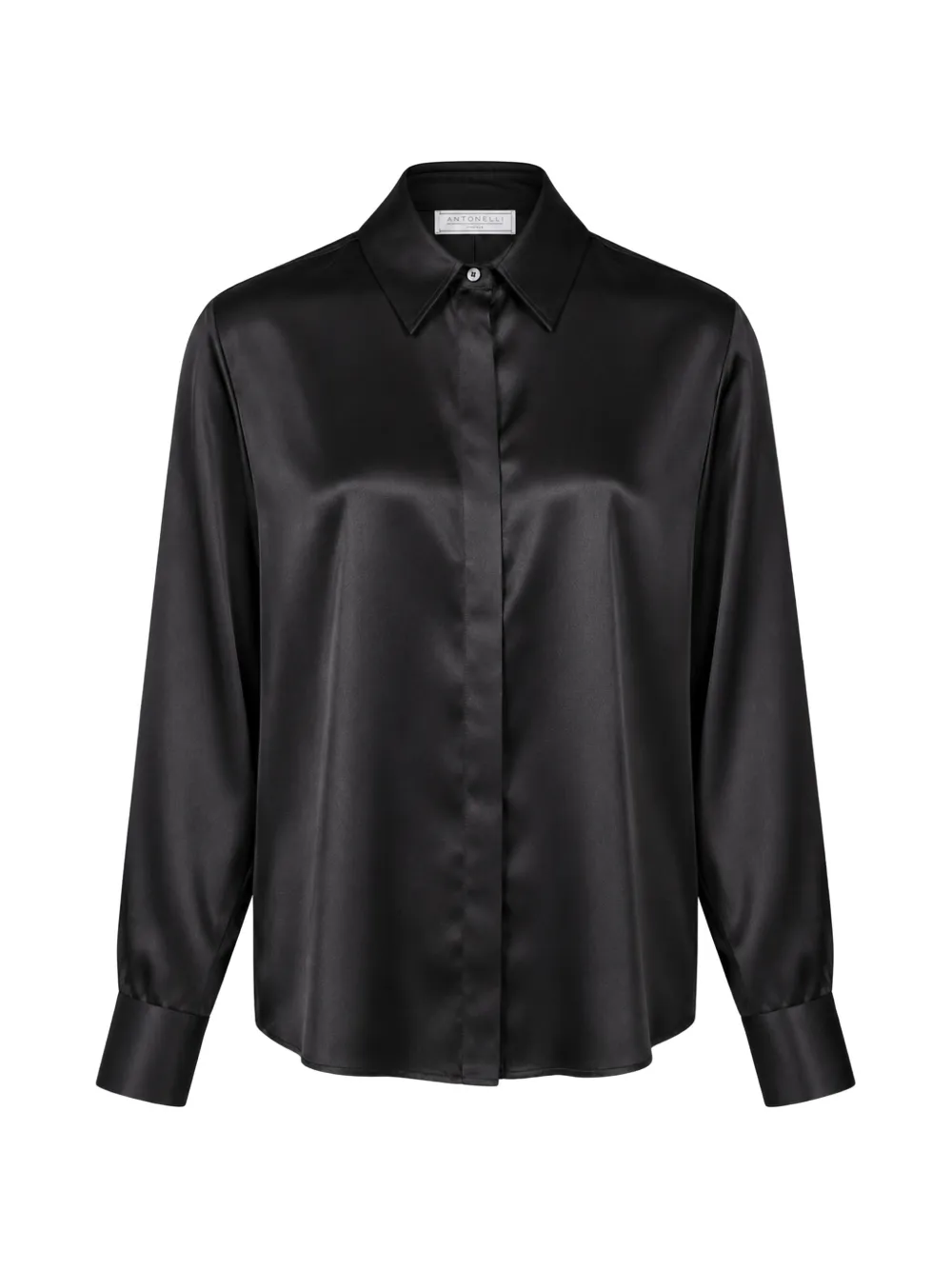 Antonelli Chisone Satin-finish Concealed-button Shirt In Black