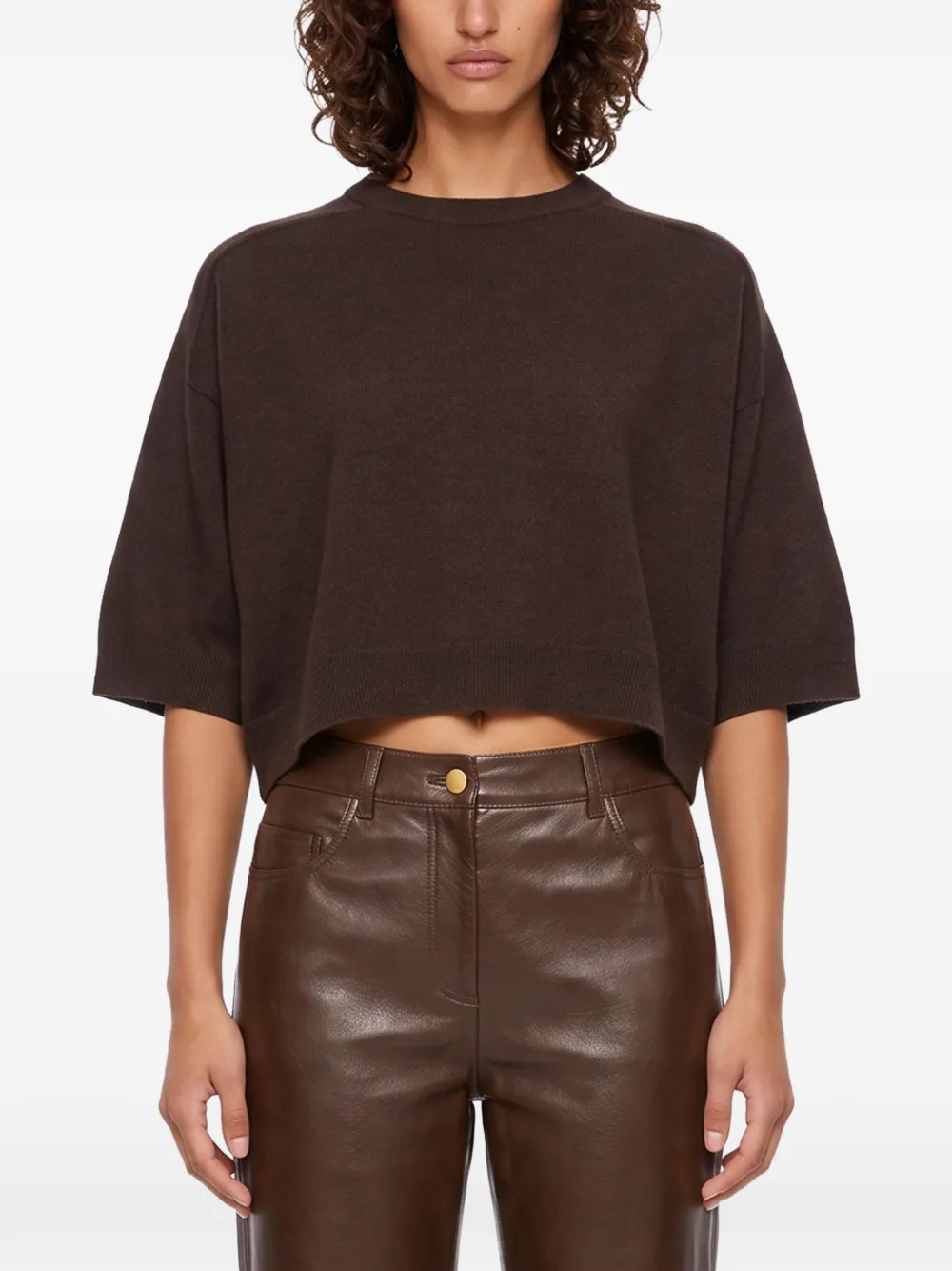 Gotha Cropped Short-sleeve Sweater In Brown