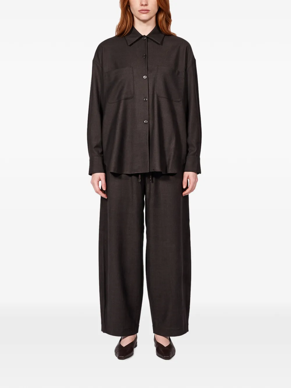 Antonelli Azalea oversized patch-pocket long-sleeve shirt Bruin