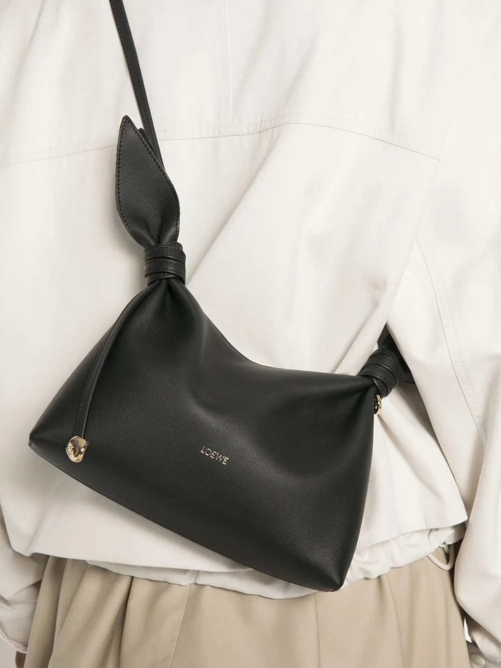 LOEWE Mini Scarf Bag in Smooth Calfskin in Black, view 2