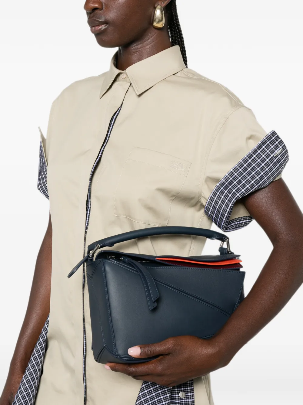 LOEWE Puzzle Layers leren clutch Blauw