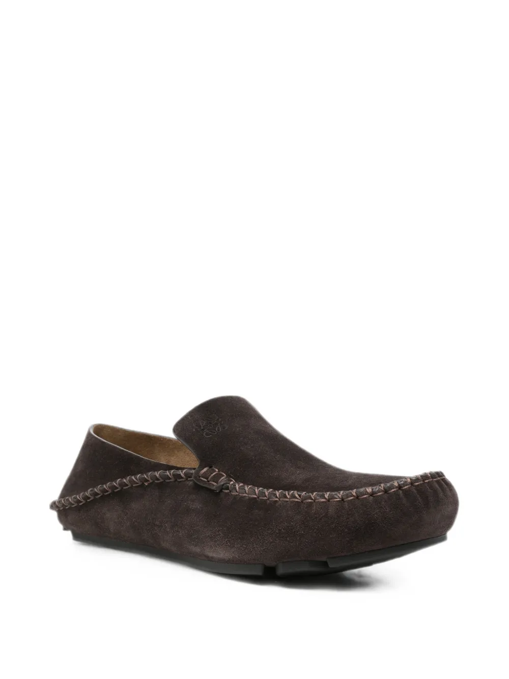 LOEWE whipstitch-trim suede loafers Bruin