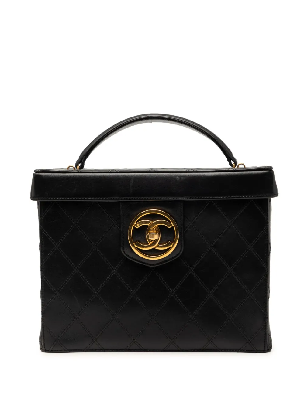 CHANEL Pre-Owned 1994-1996 CC Stitched Calfskin Turnlock Case vanity bag - Nero