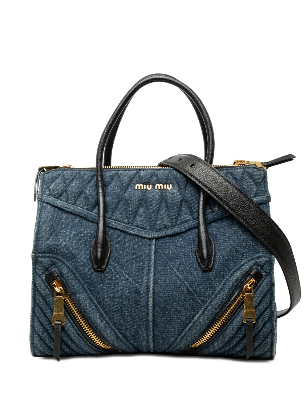 Miu Miu Pre-Owned 2010-2026 Matelasse Denim Biker Tote satchel - Nero