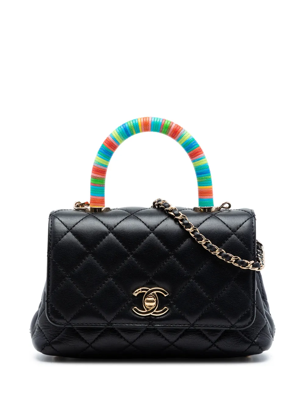 CHANEL Pre-Owned 2021 Extra Mini Quilted Lambskin Rainbow Coco Top Handle Bag satchel - Nero