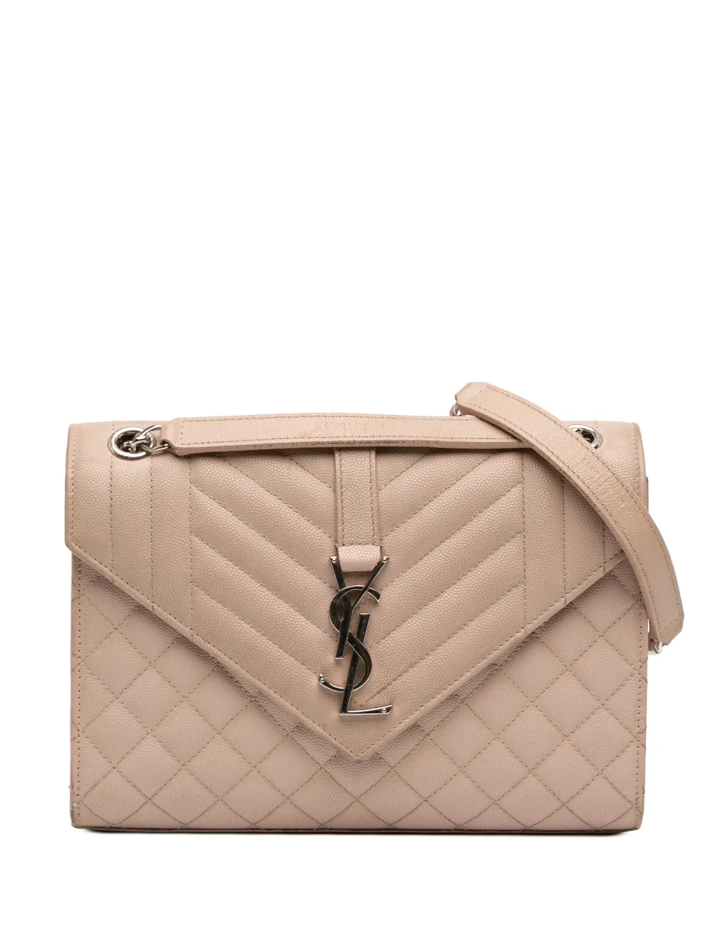 Saint Laurent Pre-Owned 2018 Medium Grain De Poudre Triquilt Monogram Envelope Bag shoulder bag - Marrone