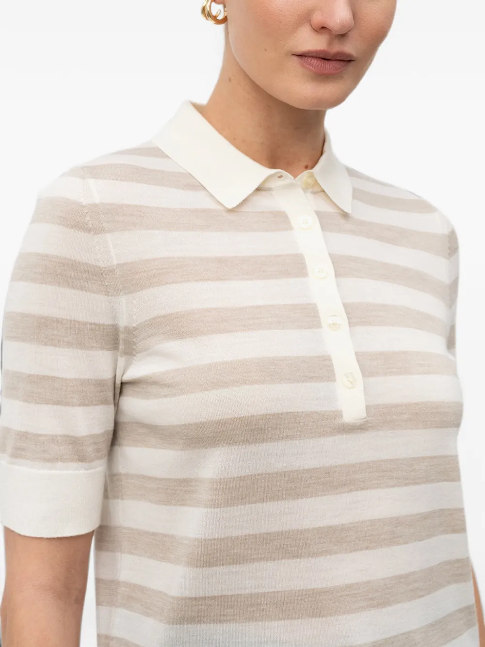 BOSS Gestreepte gebreide polotrui Beige