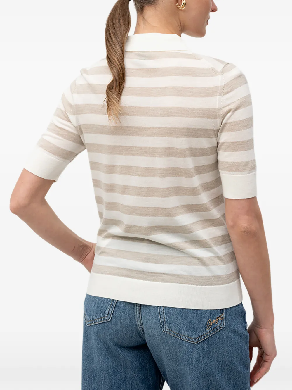 BOSS Gestreepte gebreide polotrui Beige