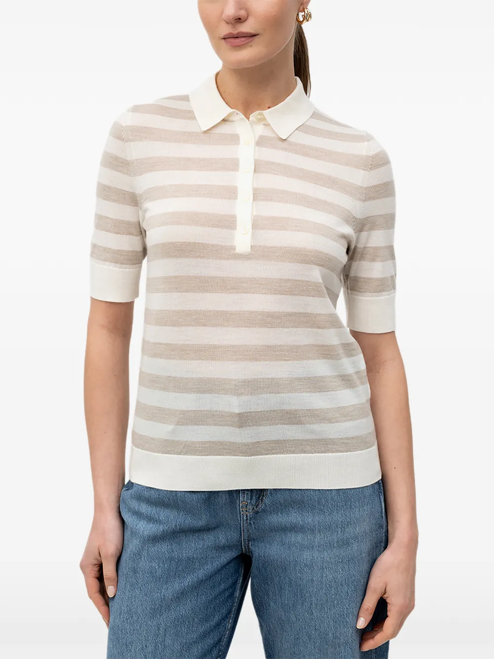BOSS Gestreepte gebreide polotrui Beige