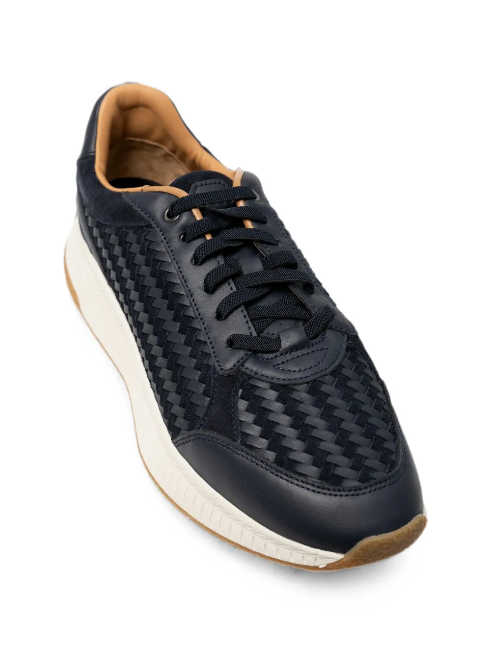 BOSS woven-panel leather sneakers Blauw