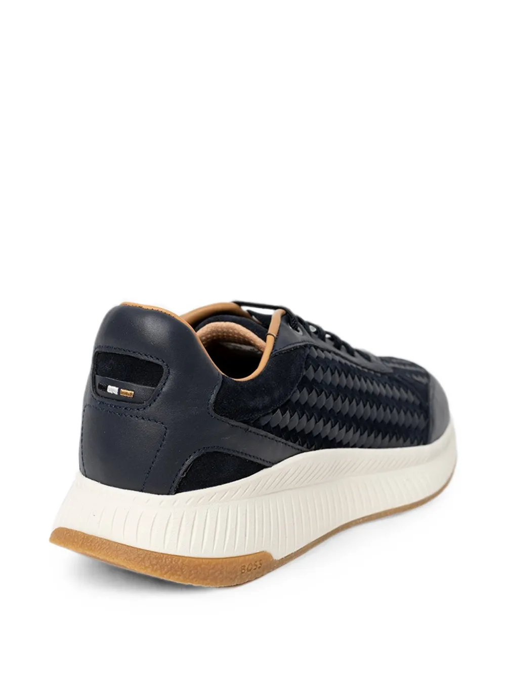 BOSS woven-panel leather sneakers Blauw