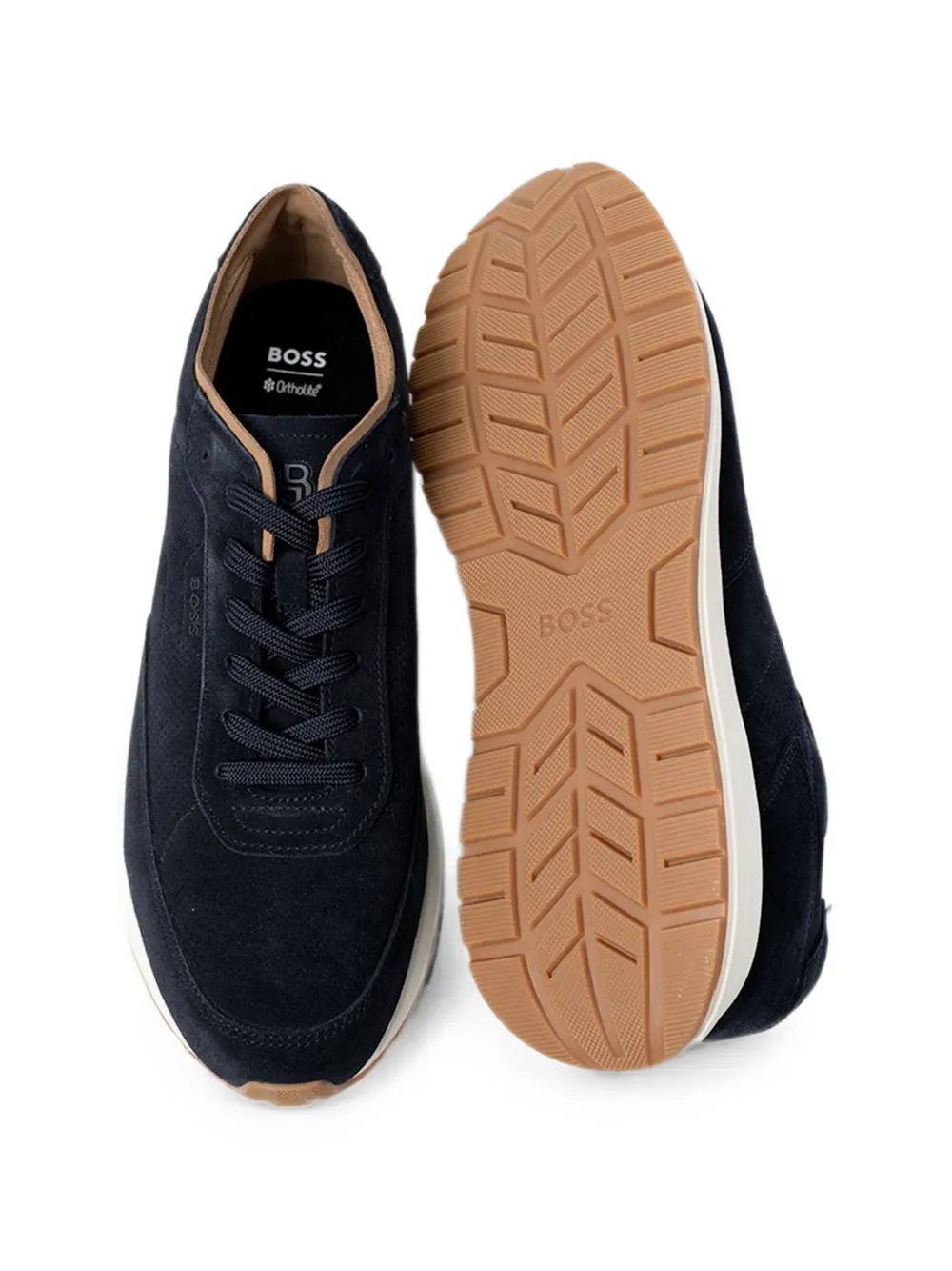 BOSS woven-panel leather sneakers Blauw