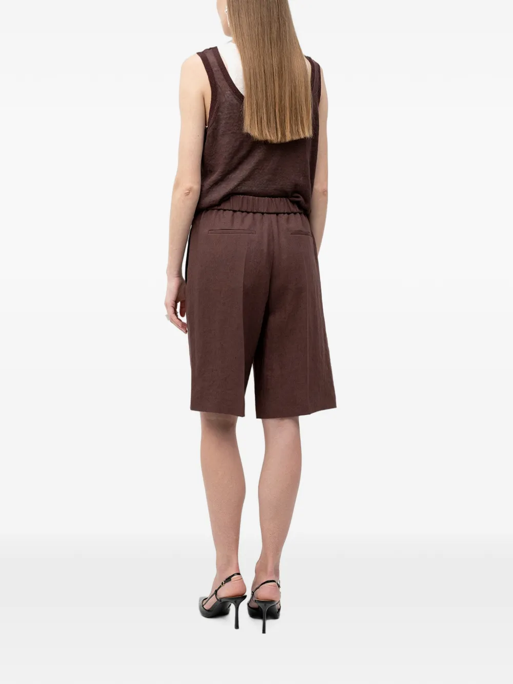 BOSS Shorts met elastische taille en plooien Bruin