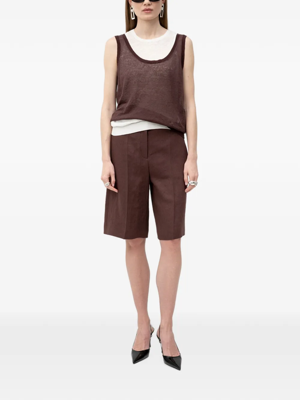 BOSS Shorts met elastische taille en plooien Bruin