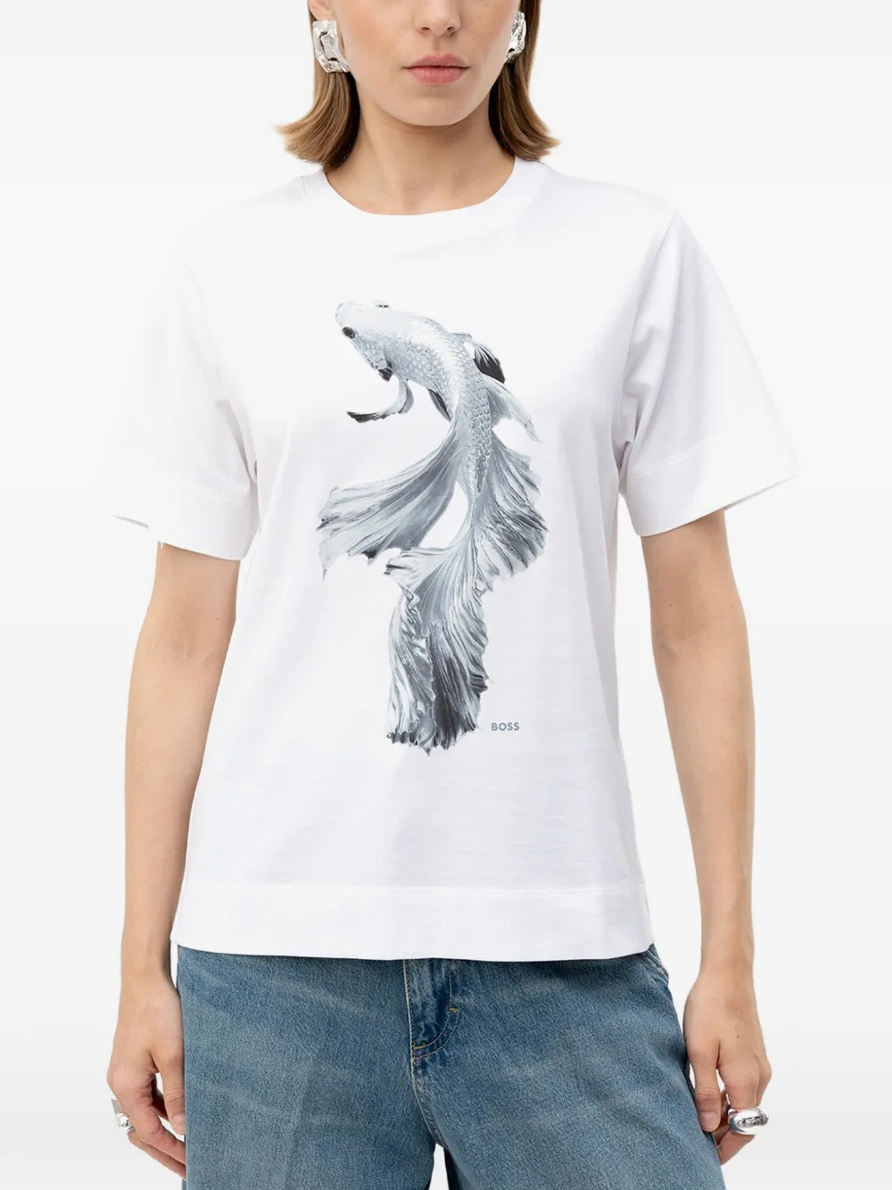 BOSS fish-print T-shirt - Bianco
