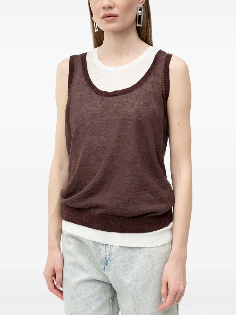 BOSS scoop-neck layered top - Marrone