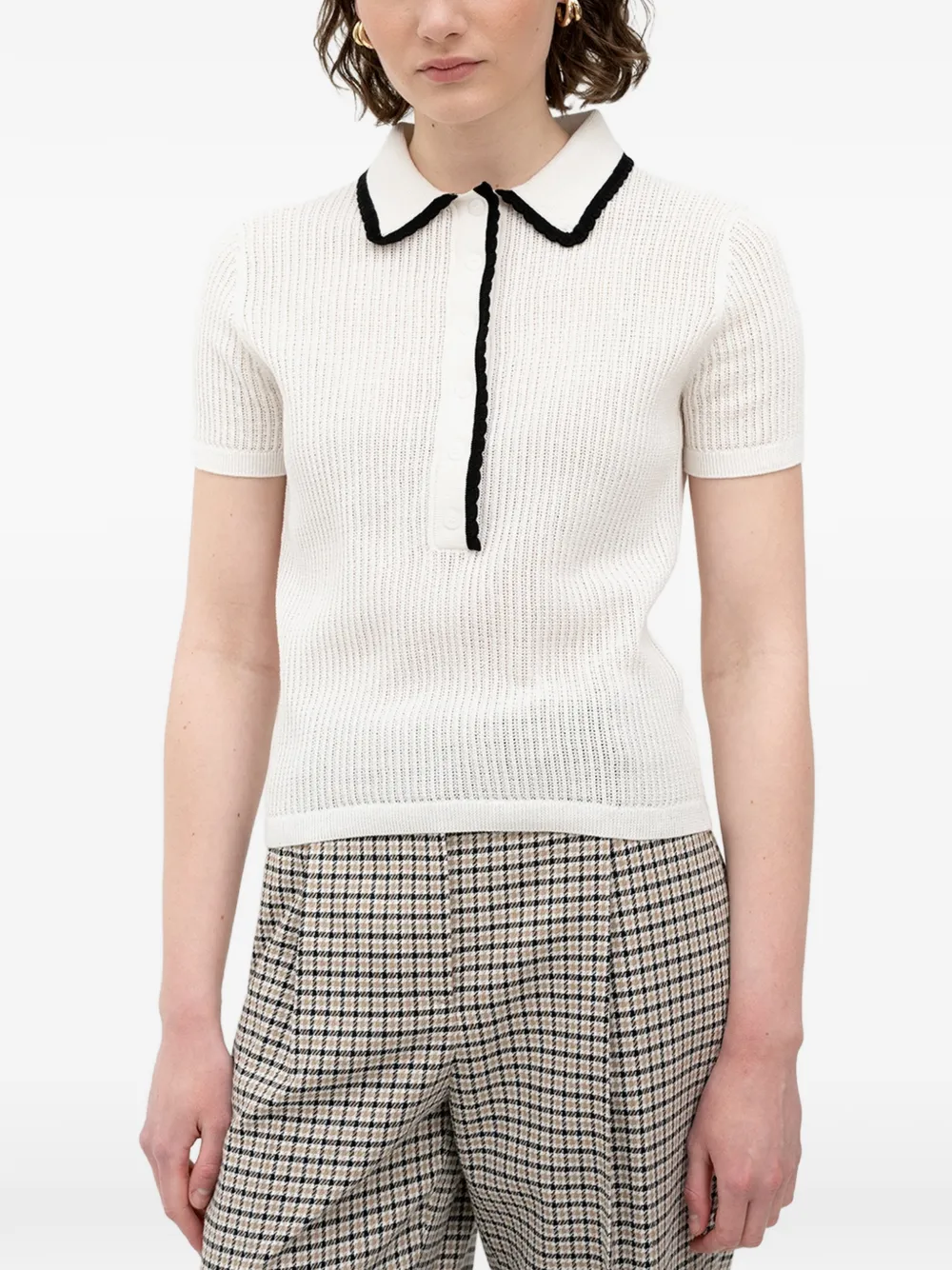 HUGO scallop-trim ribbed-knit polo shirt - Weiß