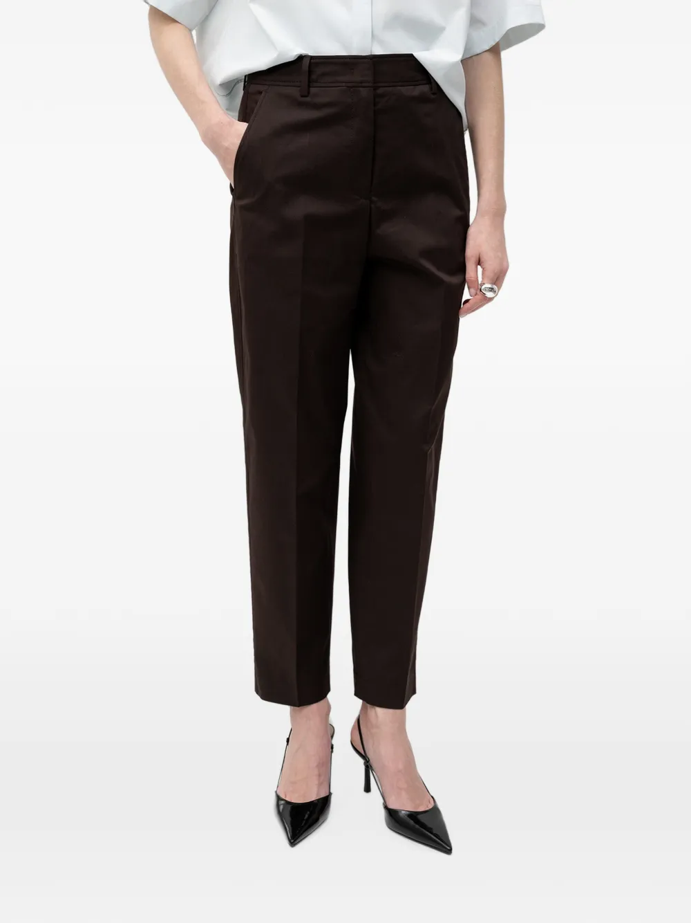BOSS pressed-crease straight-leg trousers - Marrone