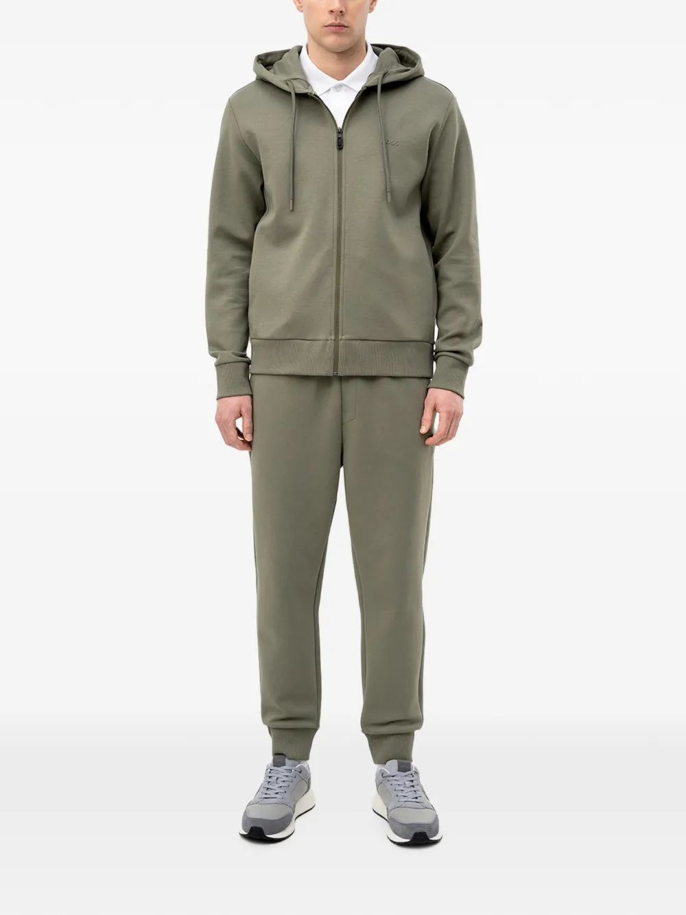 BOSS Hoodie met logoprint en rits Groen