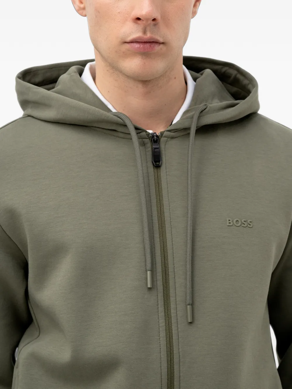 BOSS Hoodie met logoprint en rits Groen