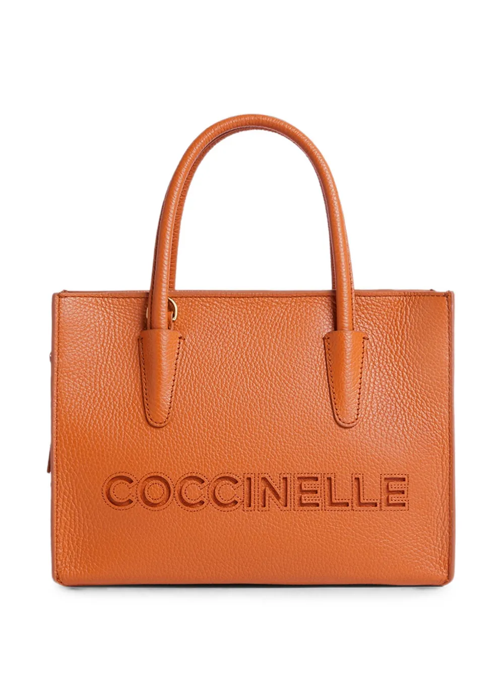 Coccinelle logo-debossed grained-leather tote bag - Arancione