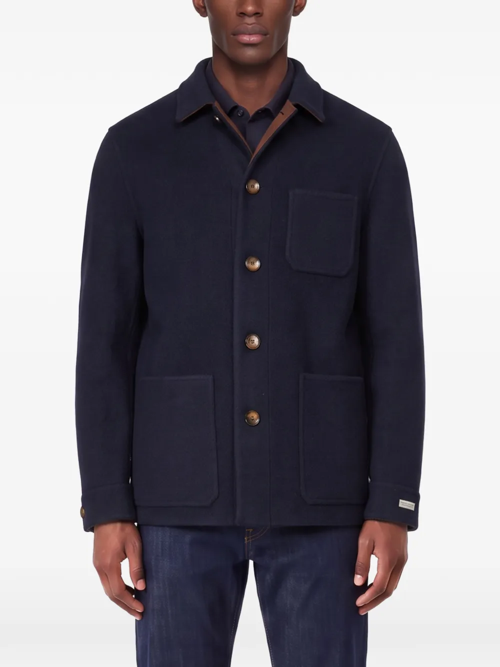 Canali button-up patch-pocket jacket Blauw