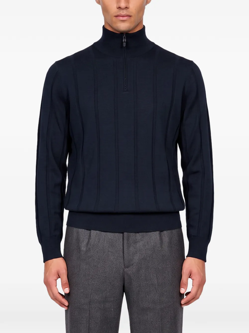 Canali quarter-zip vertical-ribbed sweater Blauw