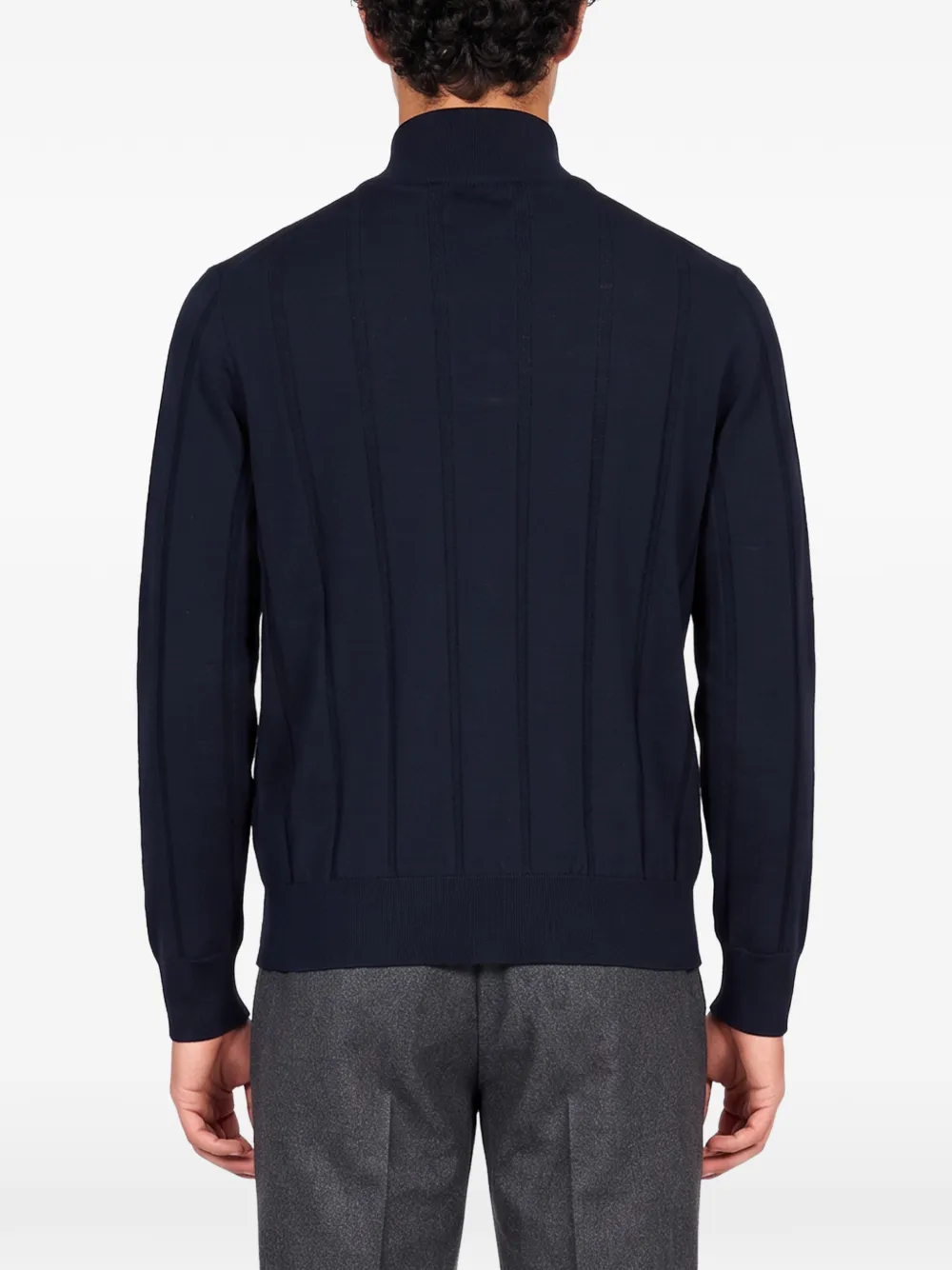 Canali quarter-zip vertical-ribbed sweater Blauw
