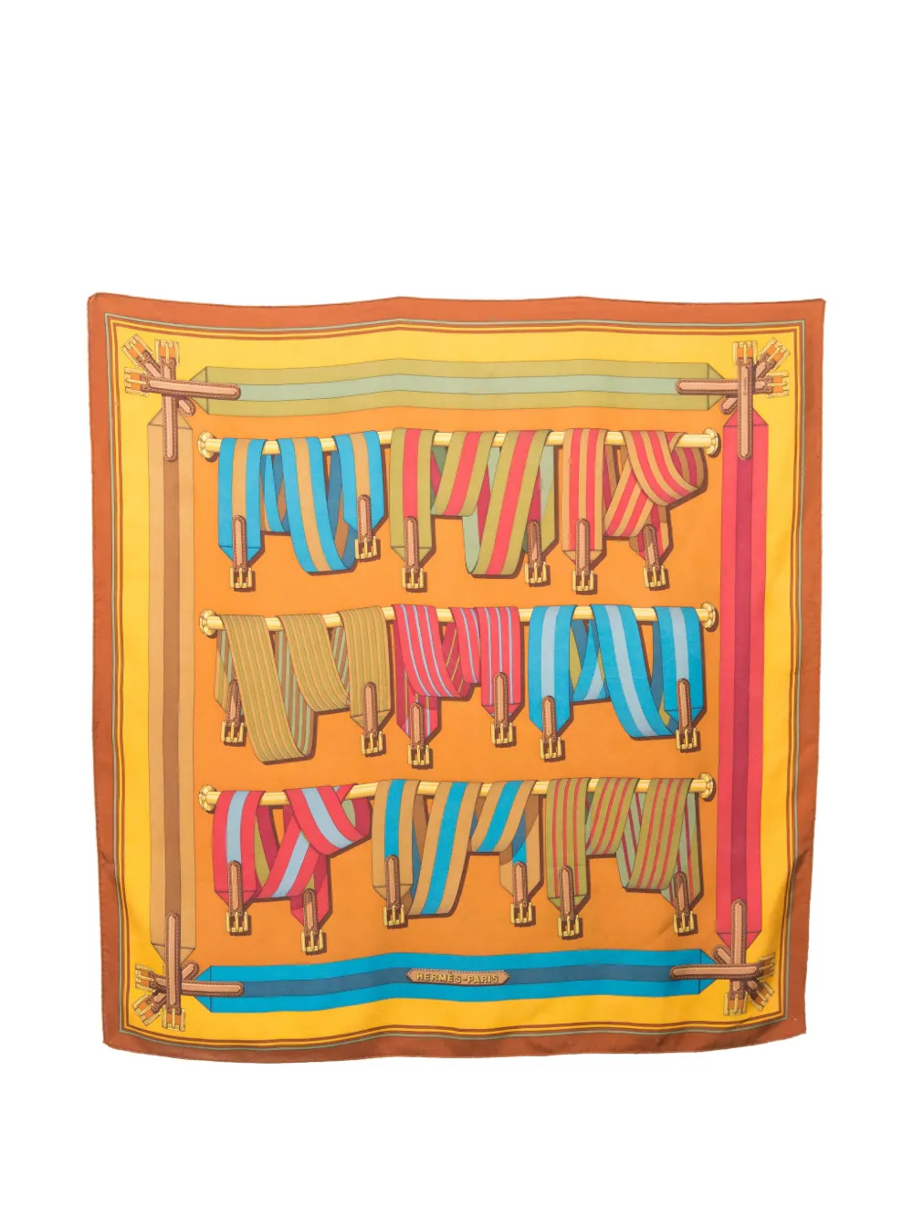 Hermès Pre-Owned 1990 Les Sangles silk scarf - Arancione
