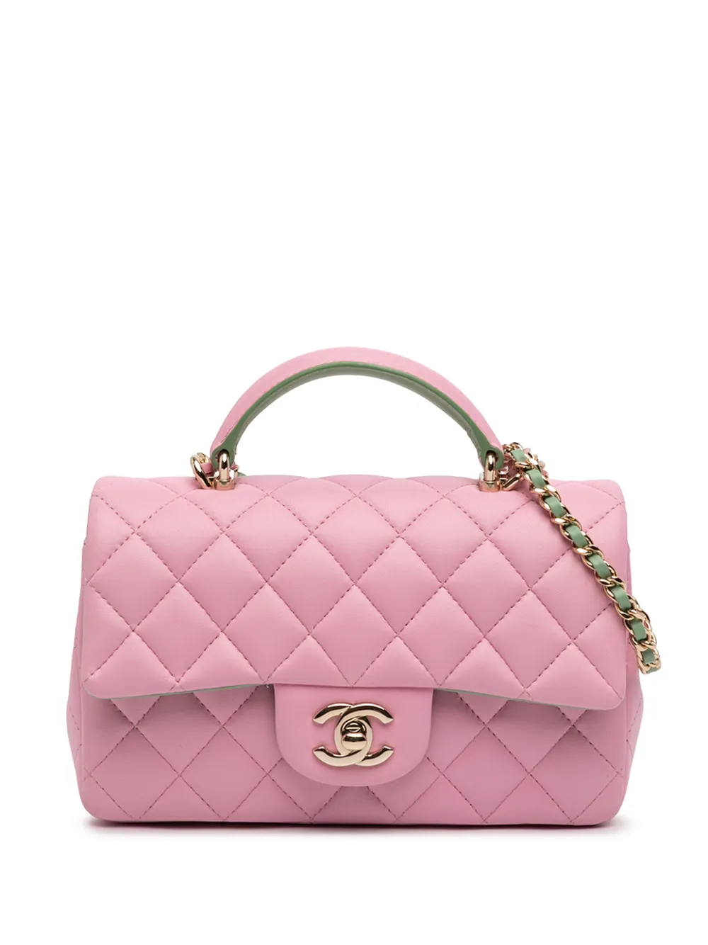 CHANEL Pre-Owned 2021-2026 mini eckige Satchel-Tasche aus Lammleder - Grün