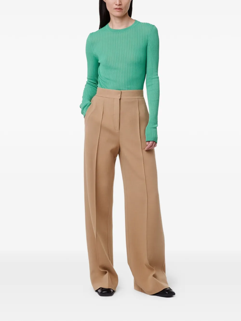 Another Tomorrow Fitted ribbed-knit long-sleeve sweater - Verde