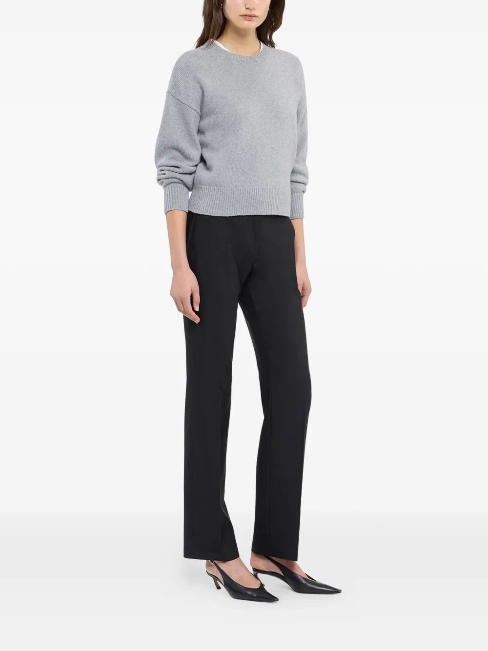 Another Tomorrow Cashmere-knit Sweater in Grey, view 3