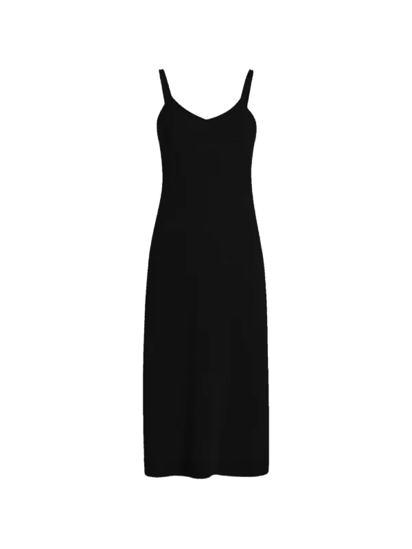 Another Tomorrow Double-strap Cashmere Slip Midi Dress in Black