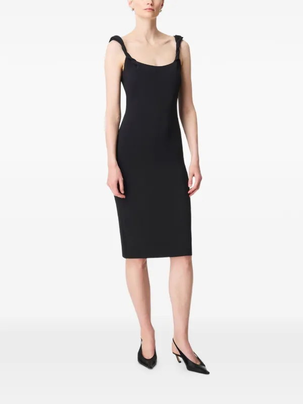 twist strap midi dress Oh Polly LUCILLA Twist Strap Ruched Midi Dress in Ivory