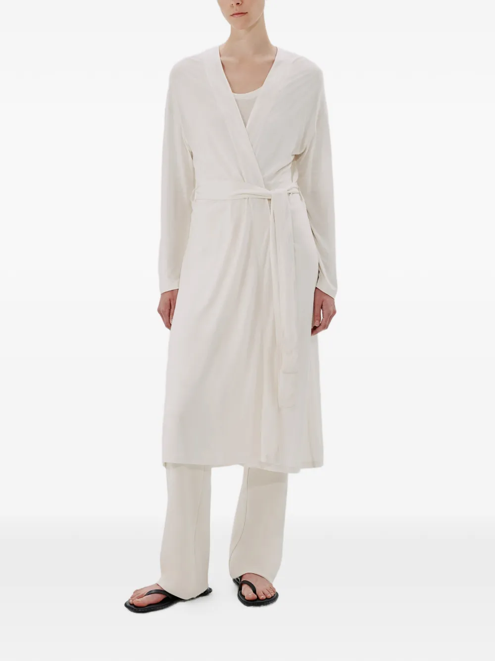 Another Tomorrow belted jersey robe - Nude
