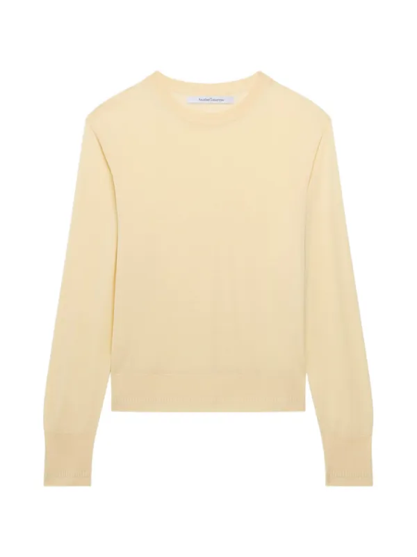 Another Tomorrow Fine-knit Wool Long-sleeve Top in Yellow