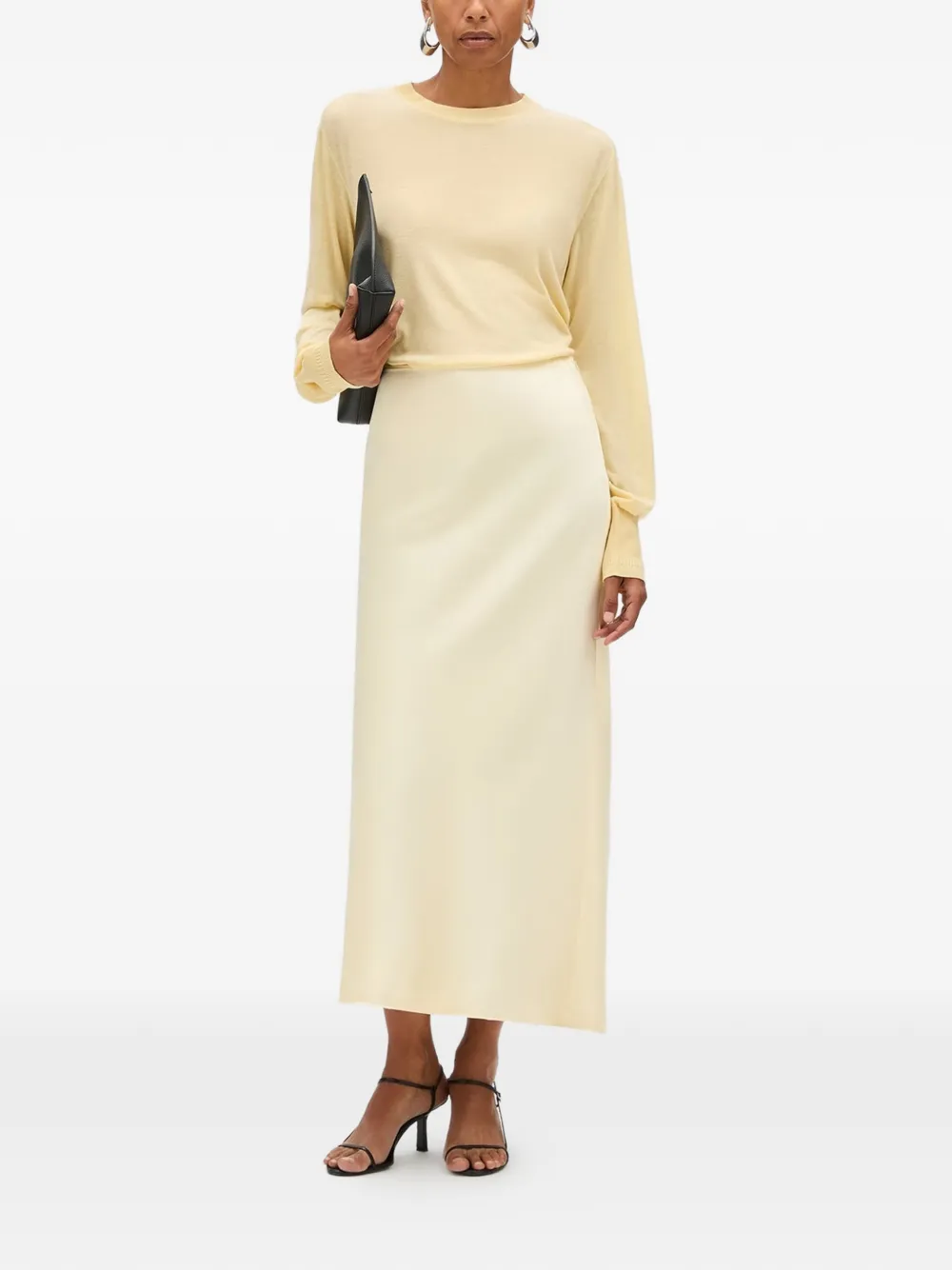 Another Tomorrow Fine-knit Wool Long-sleeve Top in Yellow, view 2
