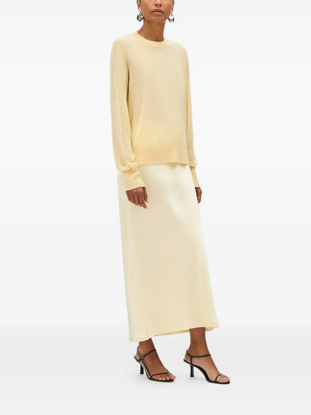 Another Tomorrow Fine-knit Wool Long-sleeve Top in Yellow, view 3
