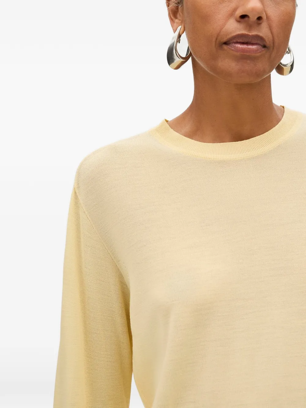 Another Tomorrow Fine-knit Wool Long-sleeve Top in Yellow, view 5