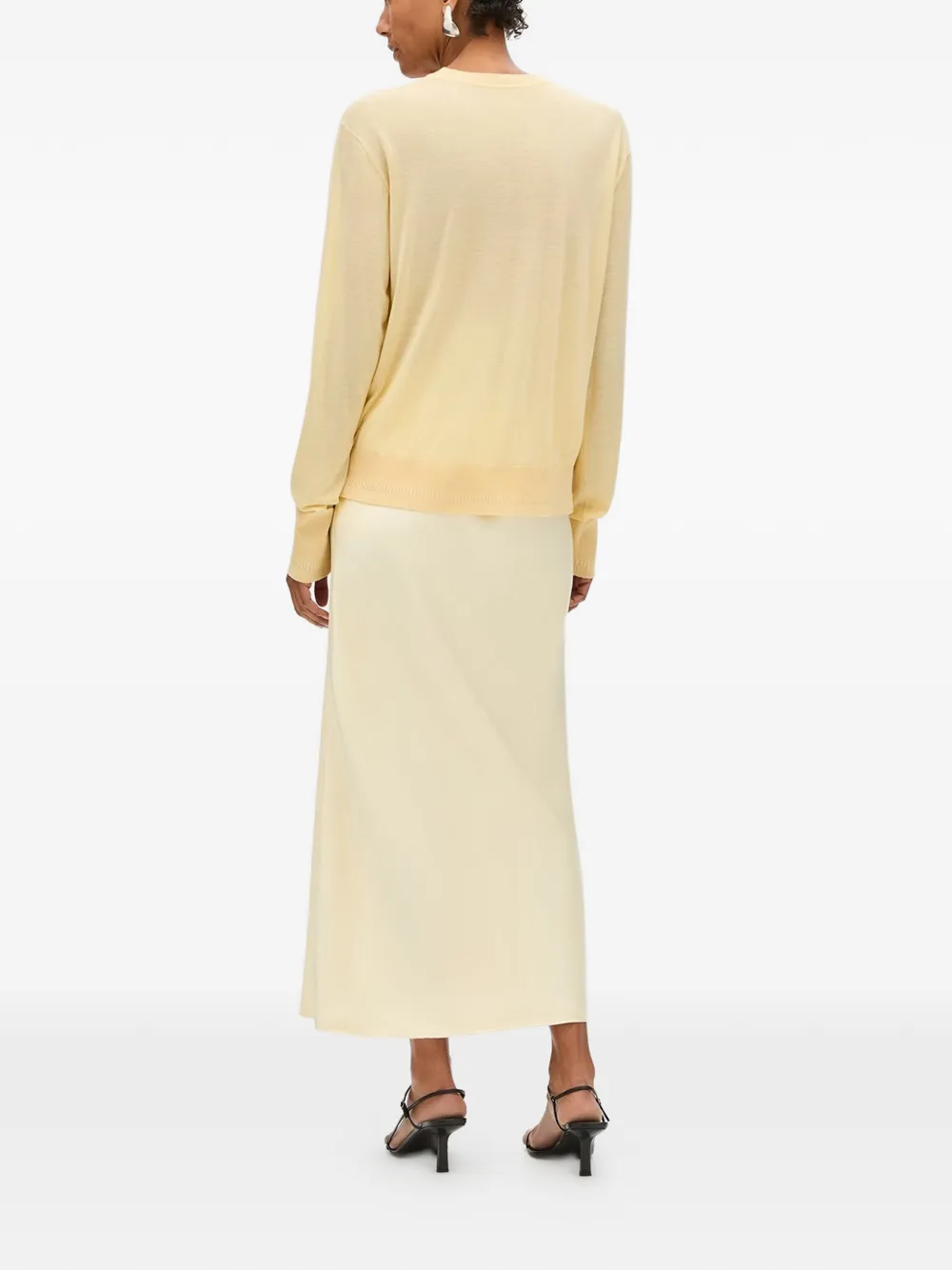 Another Tomorrow Fine-knit Wool Long-sleeve Top in Yellow, view 4