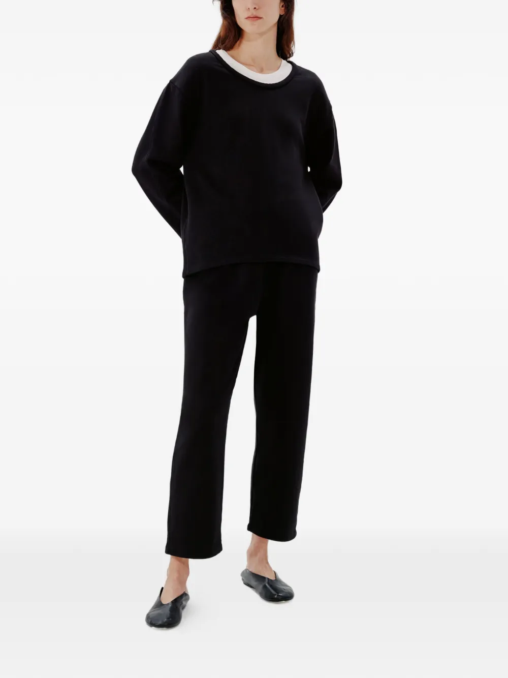 Another Tomorrow Sweater met diepe ronde hals Zwart