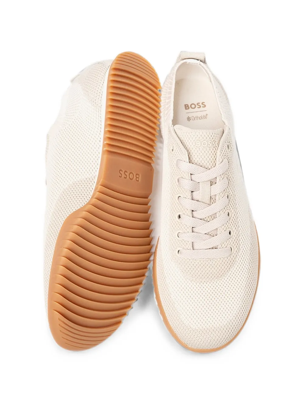BOSS logo-embroidered knit sneakers Beige