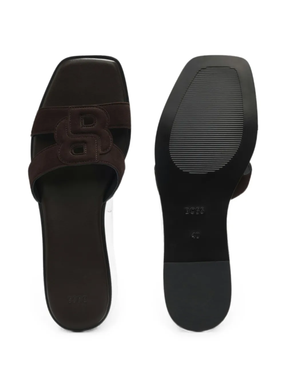 BOSS logo-patch suede sandals Bruin