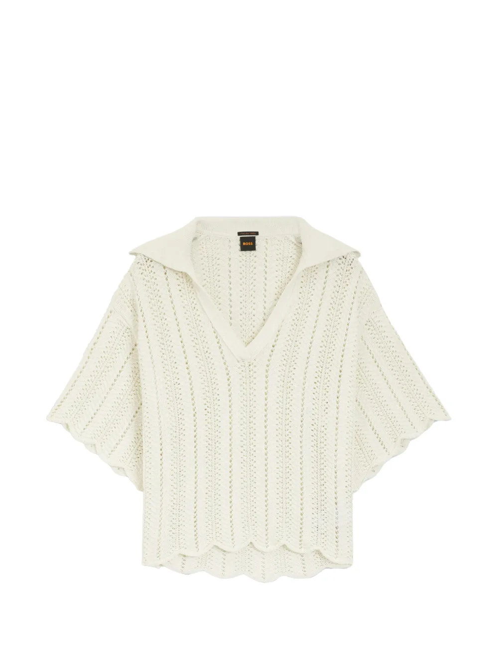 BOSS Top aus Pointelle-Strick mit Wellensaum - Weiß