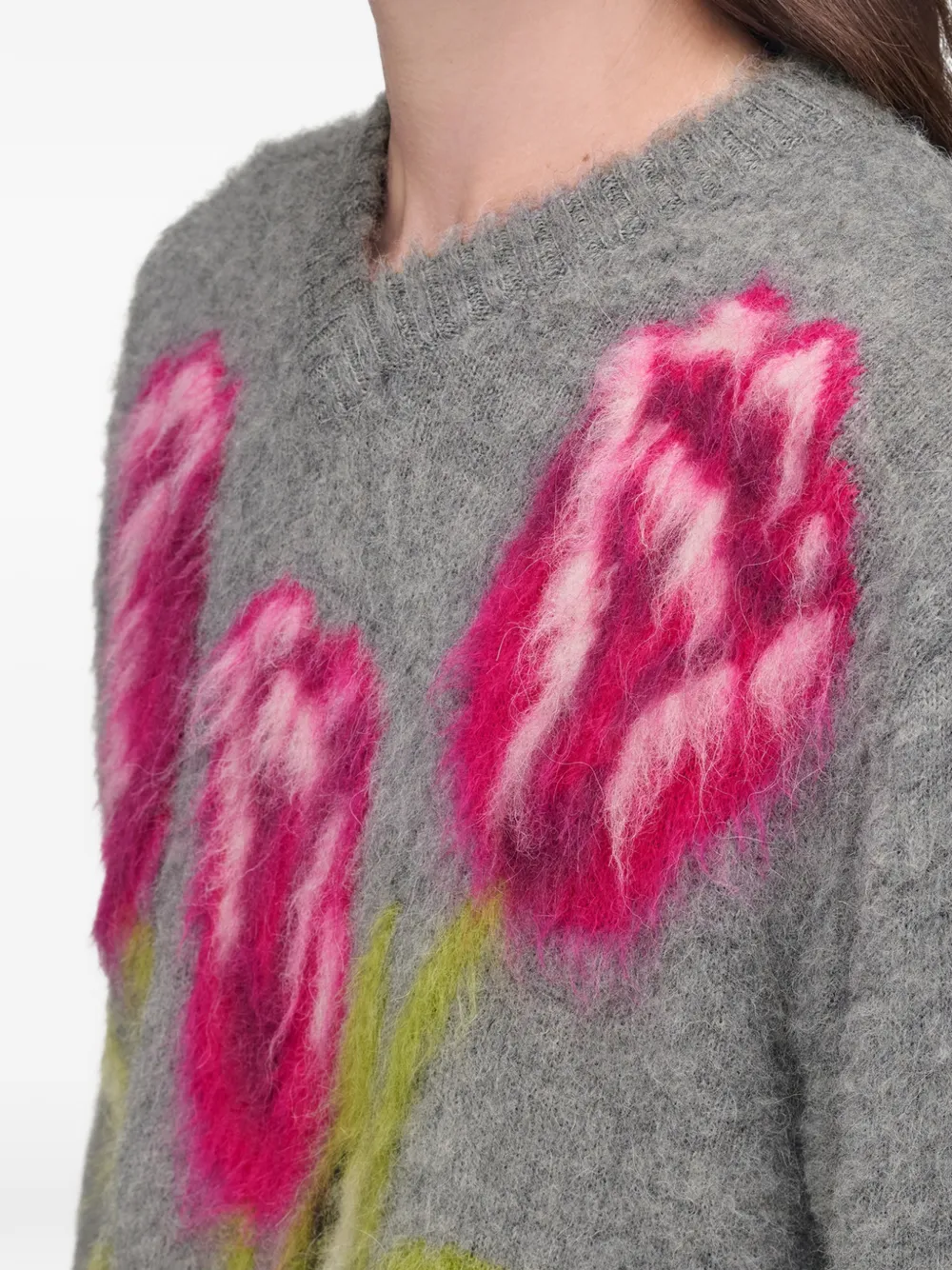 Maison Margiela Trui met V-hals en bloemen-intarsia Grijs