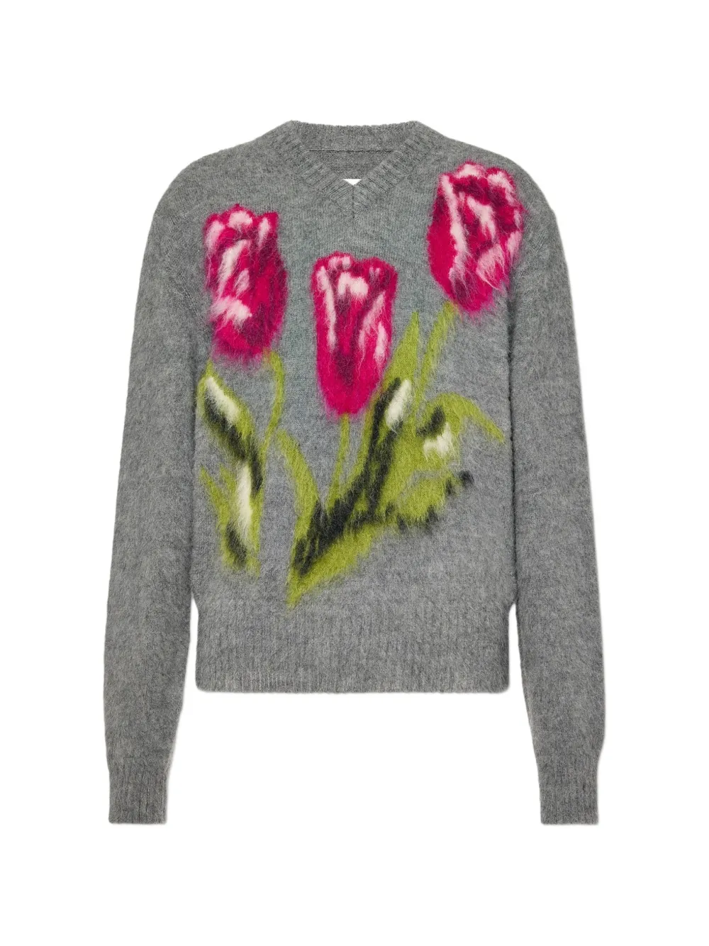 Maison Margiela floral-motif V-neck sweater - Grigio