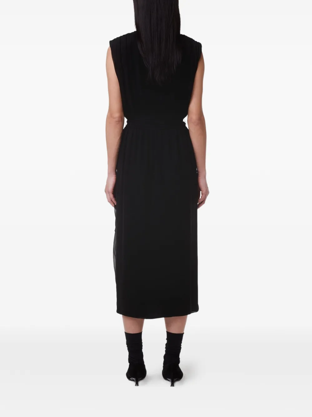 Another Tomorrow Gesmockte midi-jurk Zwart