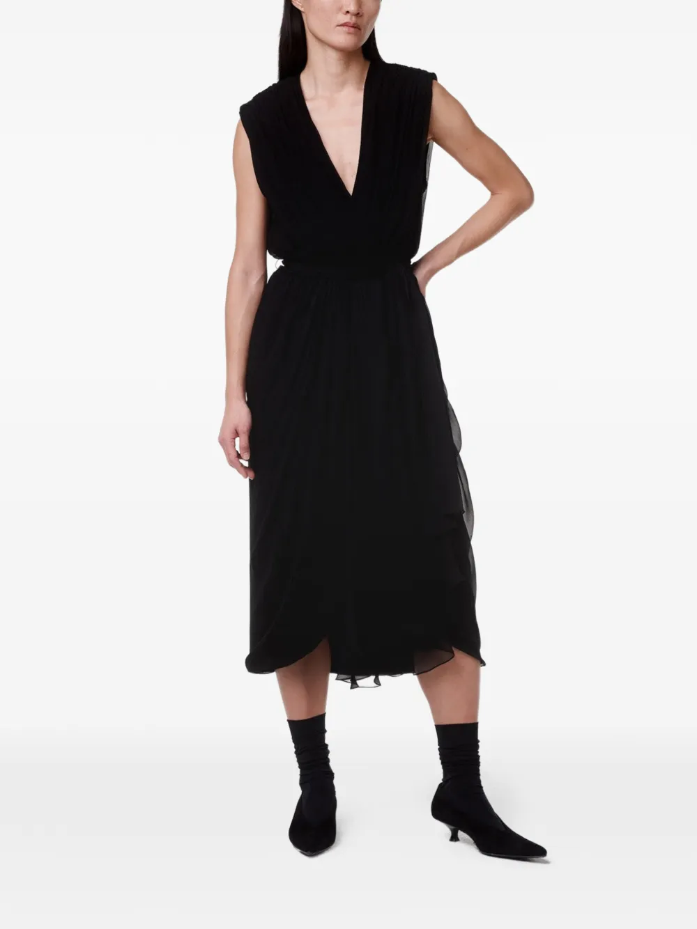 Another Tomorrow Gesmockte midi-jurk Zwart