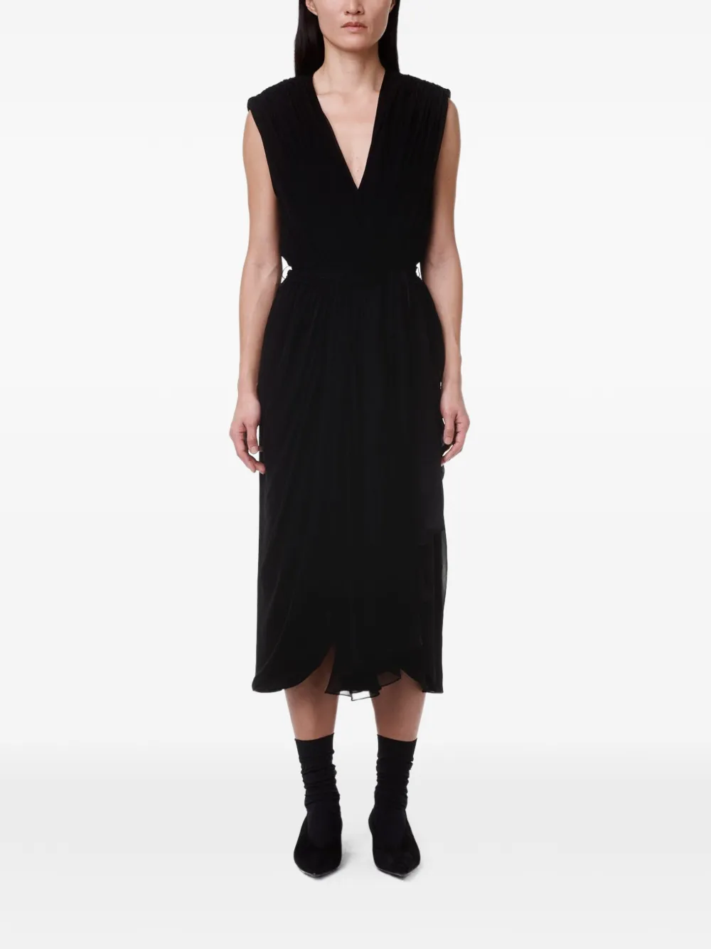 Another Tomorrow Gesmockte midi-jurk Zwart