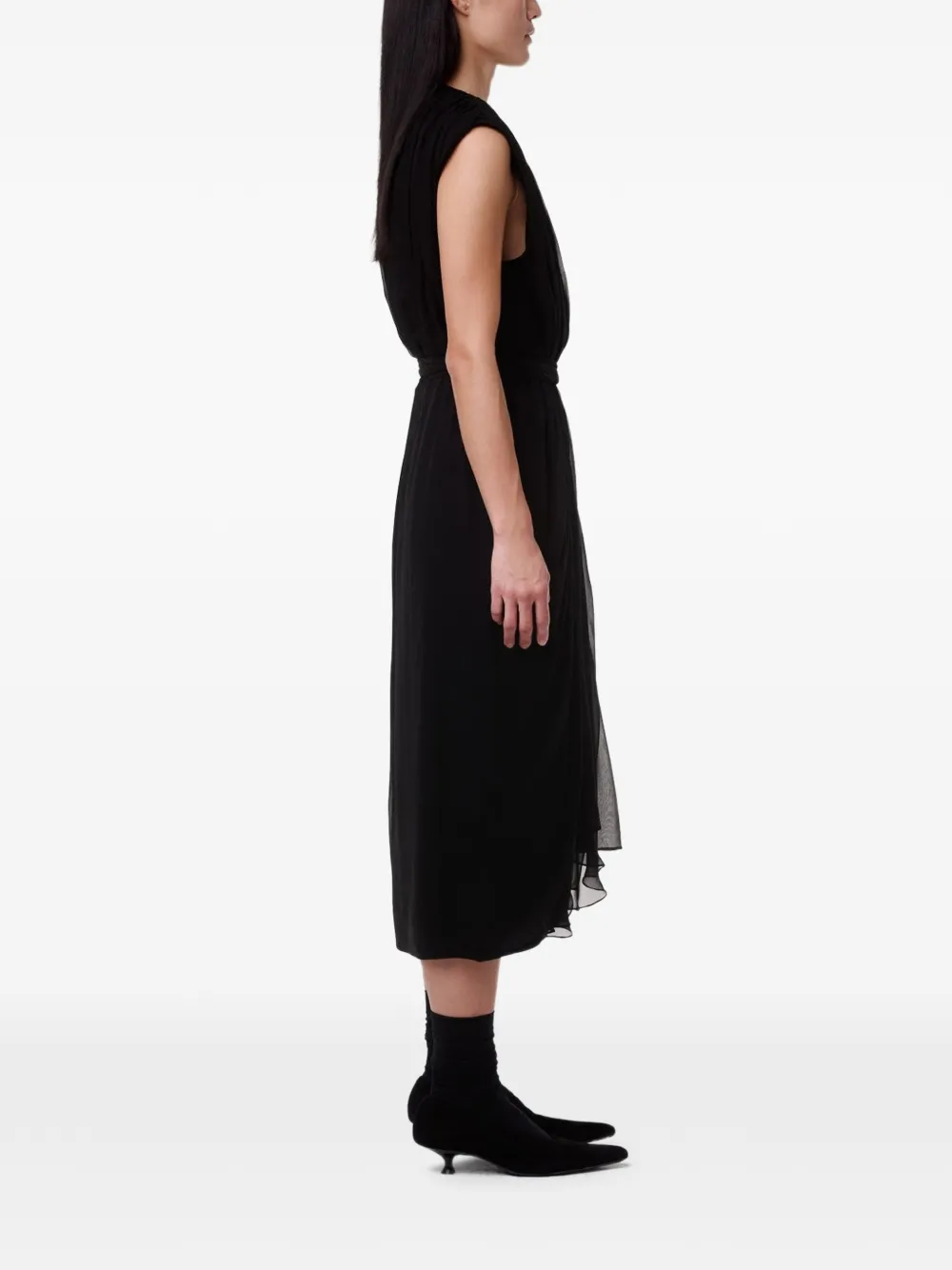 Another Tomorrow Gesmockte midi-jurk Zwart